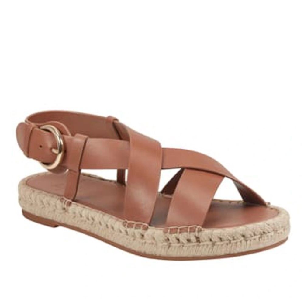 Marc Fisher Cognac Leather Espadrille Sandals with Gold Buckle